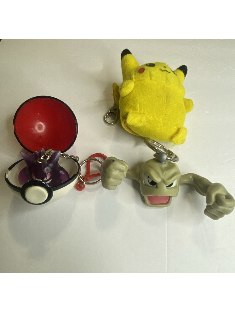 3 Nintendo Pokémon Key Chains - Pikachu Gengar Geodude Keychain 1999